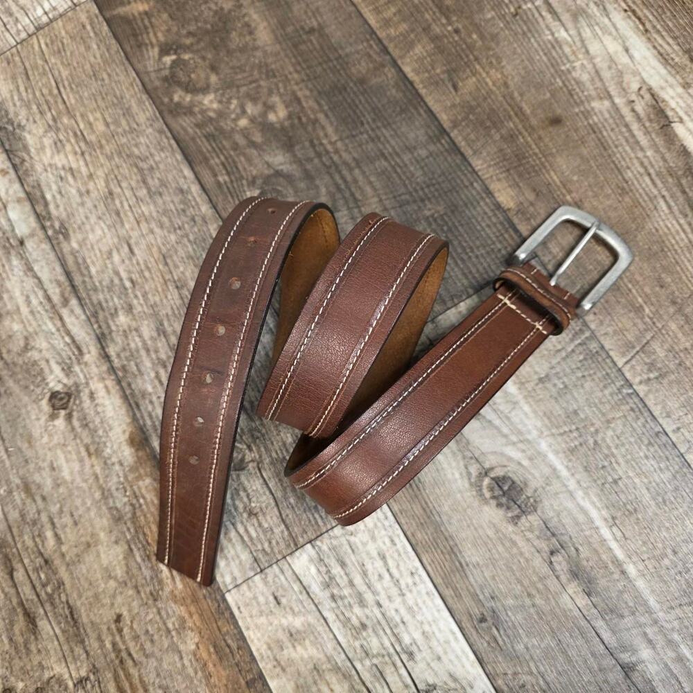 Vintage Leather Belt Brown Stiched Casual Size Large